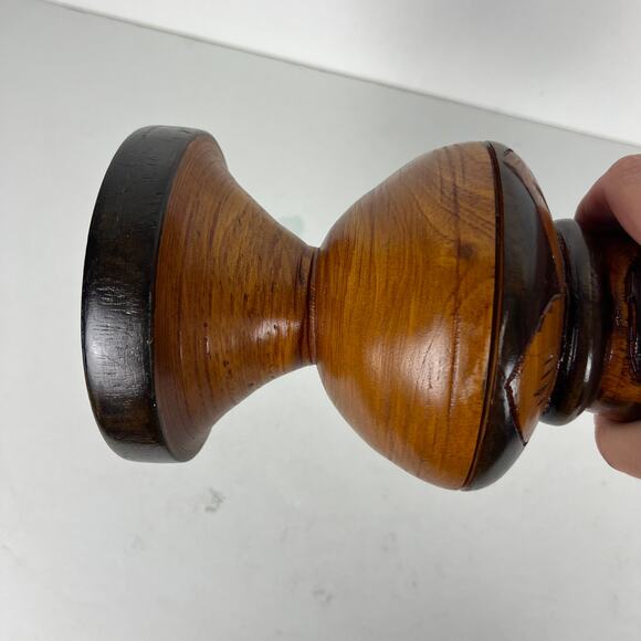 Vintage Hand Carved Wooden Vase Floral Leaves Made in Mexico 12.5" Boho - Picture 4 of 7
